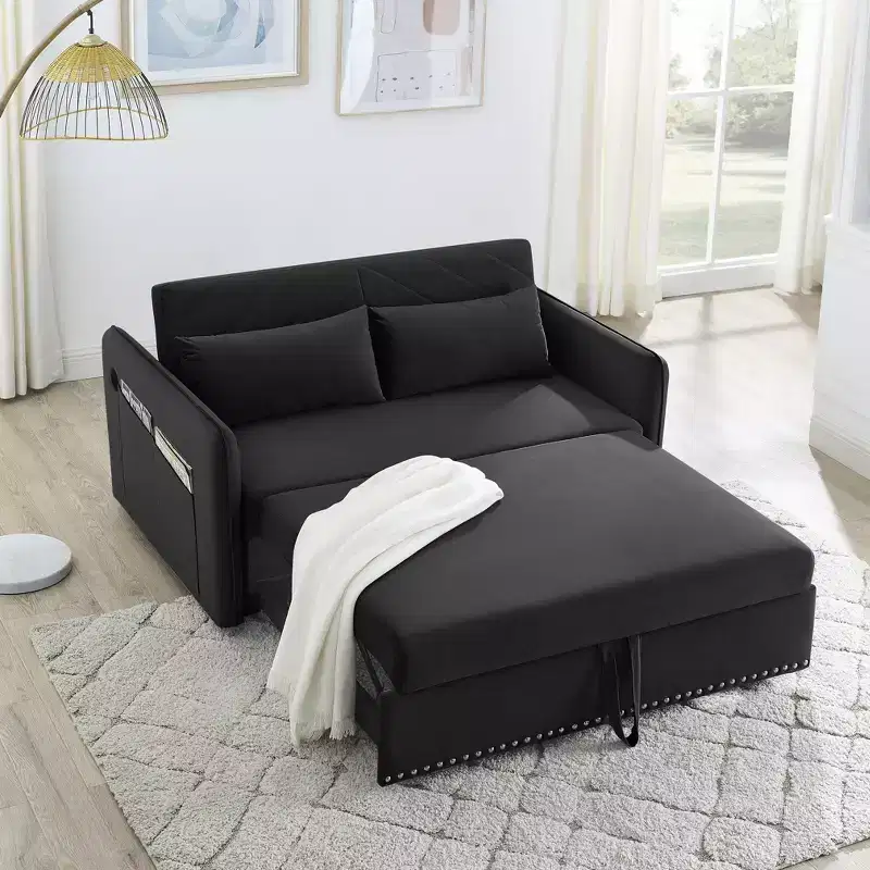 MAYEERTY Sleeper Sofa Bed with USB, 3-in-1 Adjustable Pull-Out Bed & Side Pocket (Velvet)