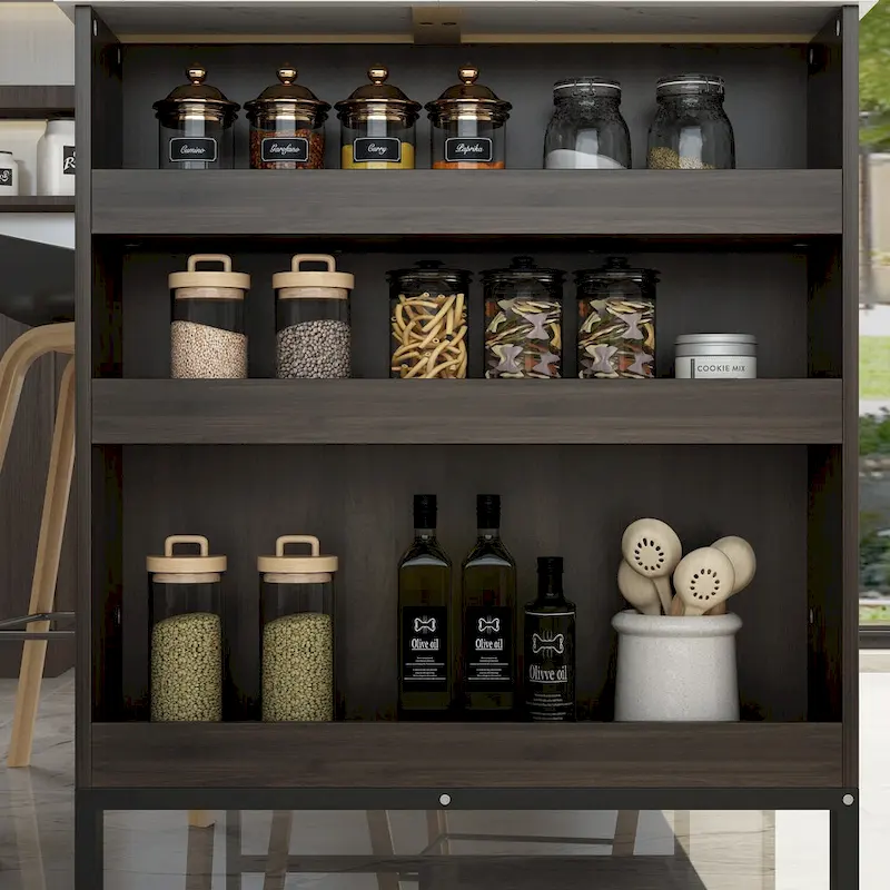 55.1W Buffet Kitchen Island Cabinet with Open Shelves Two Drawers