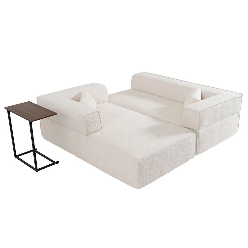 112 Boucle Modular Sectional Sofa with Free Side Table, Wide Seat Design and No Assembly Required