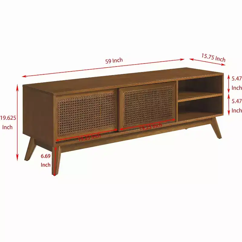 Light Wood 59-Inch Mid-Century TV Stand for 65-Inch TVs