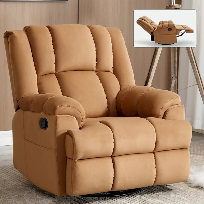 Lazy Boy Swivel Rocker Fabric Recliner Chair, Overstuffed Large Manual Recliner Glider with Pillow Top Arms and Cushion Back