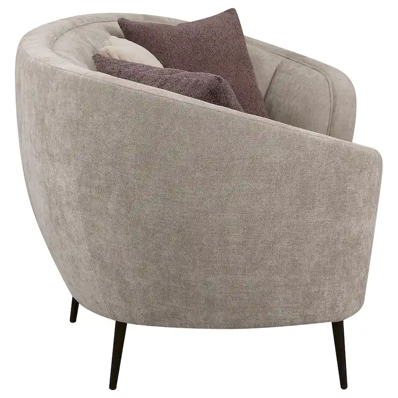 Zui Curved Sofa, 92 Inch, Beige Fabric, Round Design, 3 Accent Pillows