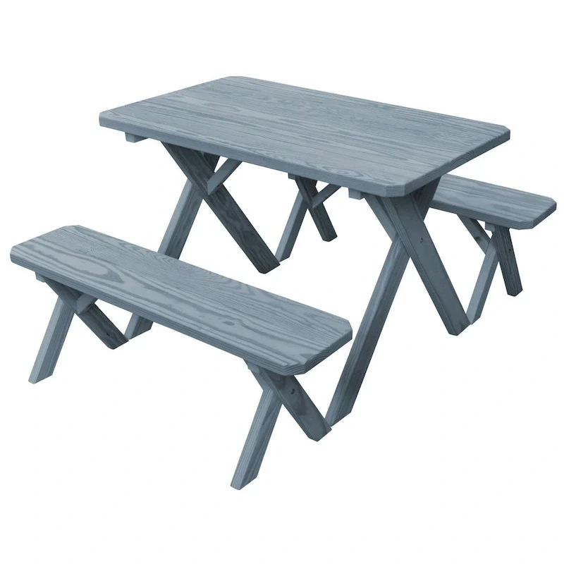 Pine 5' Cross-Leg Picnic Table with 2 Benches