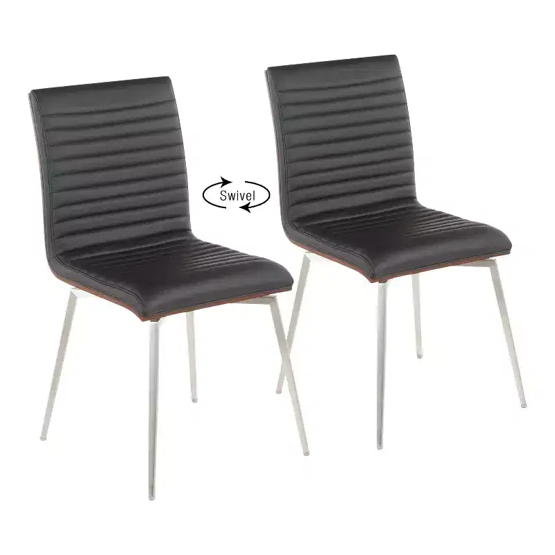 Set of 2 Mason Swivel Modern Walnut Wood Back Dining Chairs - Lumisource