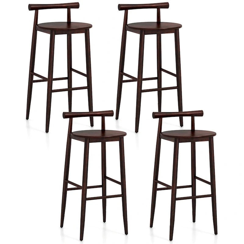 Gymax Bar Height Stools Set of 4 Bar Chair w/ Acacia Wood Frame