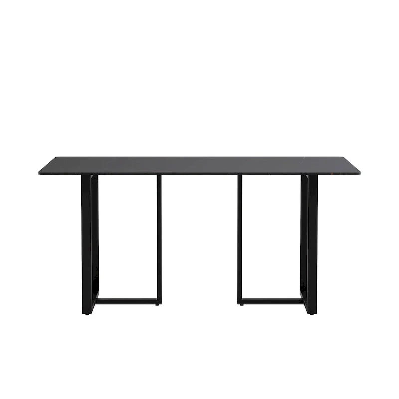 Black Modern 63L x 35W Rectangular Marble Dining Table with Steel Legs