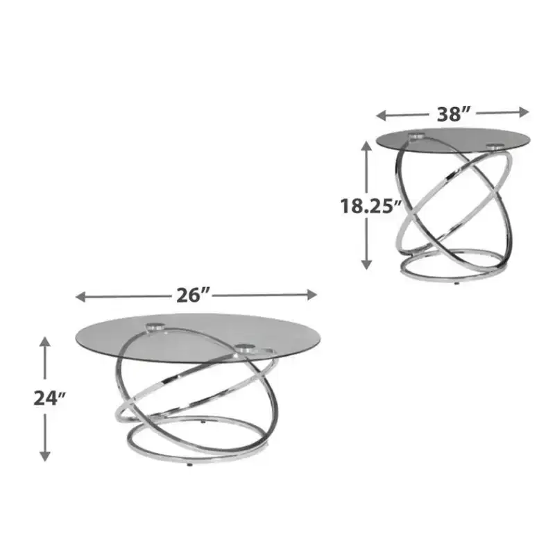 Royal Hampton 3-Piece Coffee and Side End Table Set | Round Glass Tops with Swirl Chrome Steel Bases