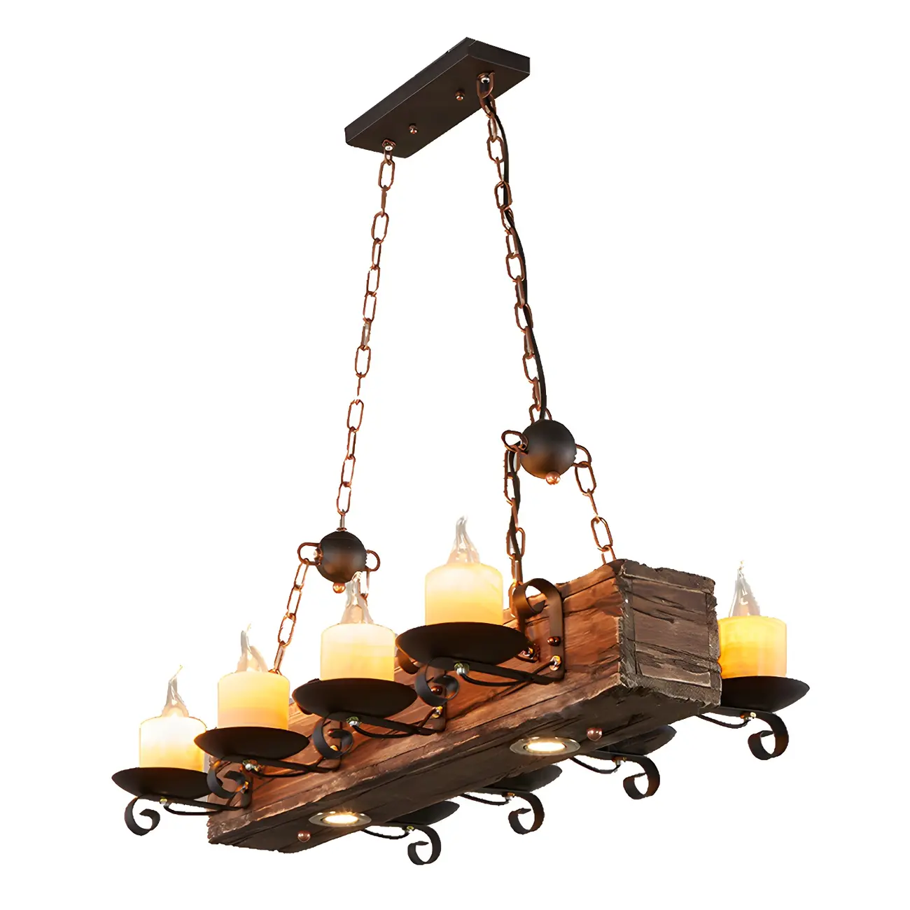 Industrial Brown Wood 8-Light Kitchen Pendant Light