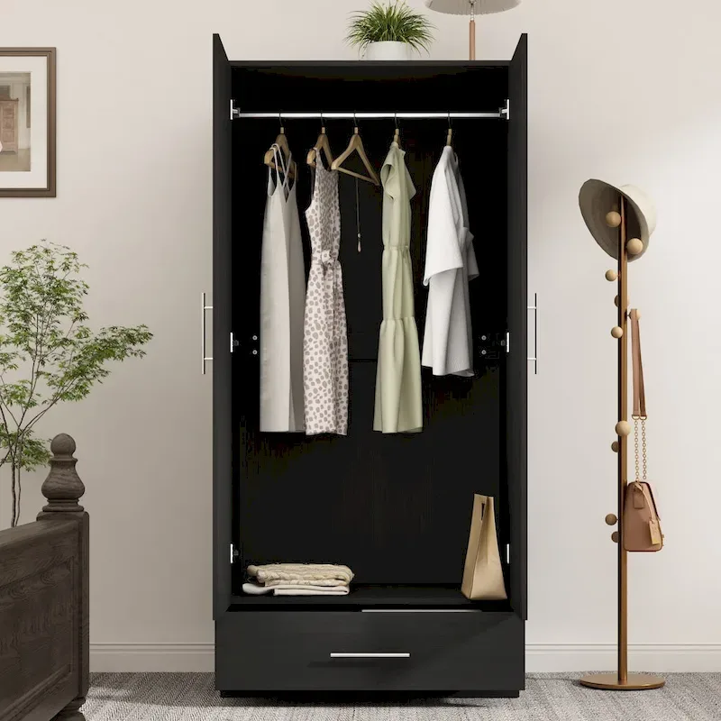 31.5W x 66.9H Wardrobe Armoire Cloest with Drawer In Black,White