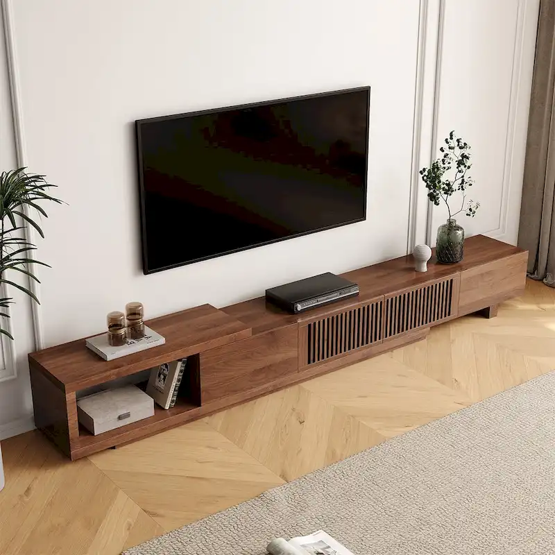 Modern Retractable & Extendable TV Stand with 4 Drawers, Up to 103 Inches - 78.54D x 15.74W x 13.78H