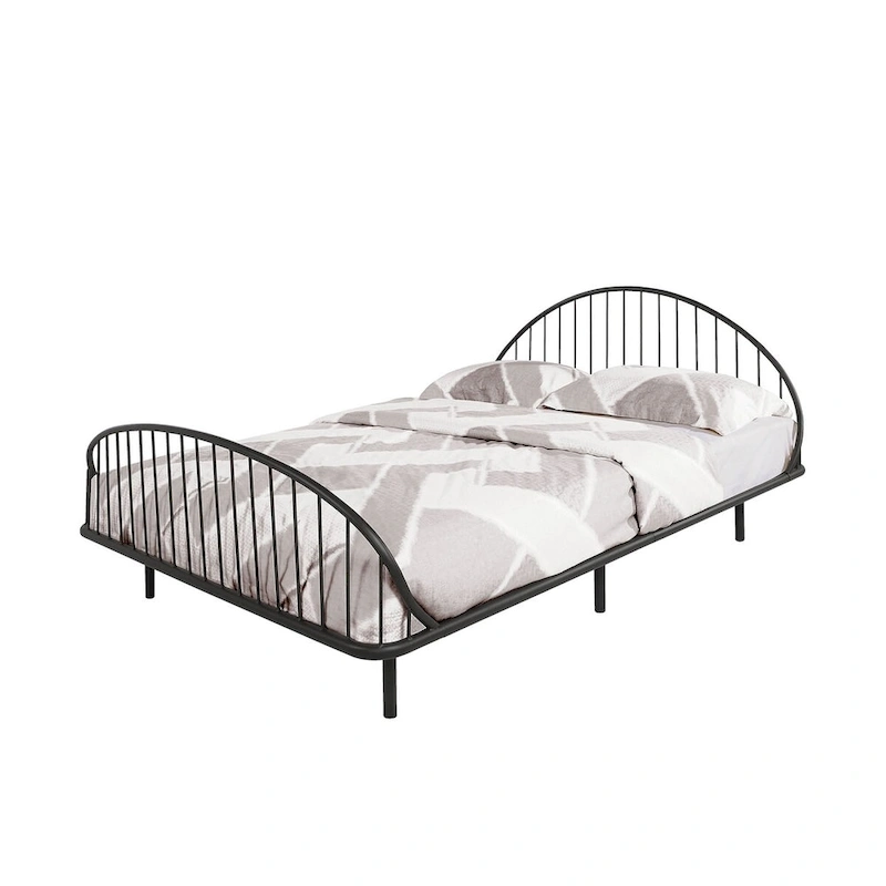 Furniture of America Duke Curved Metal Powder Coated Bed Frame, No Box Spring Needed