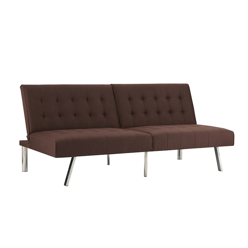 Tufted Mid-Century Modern Split Back Futon Sofa Couch Bed with Chrome Legs