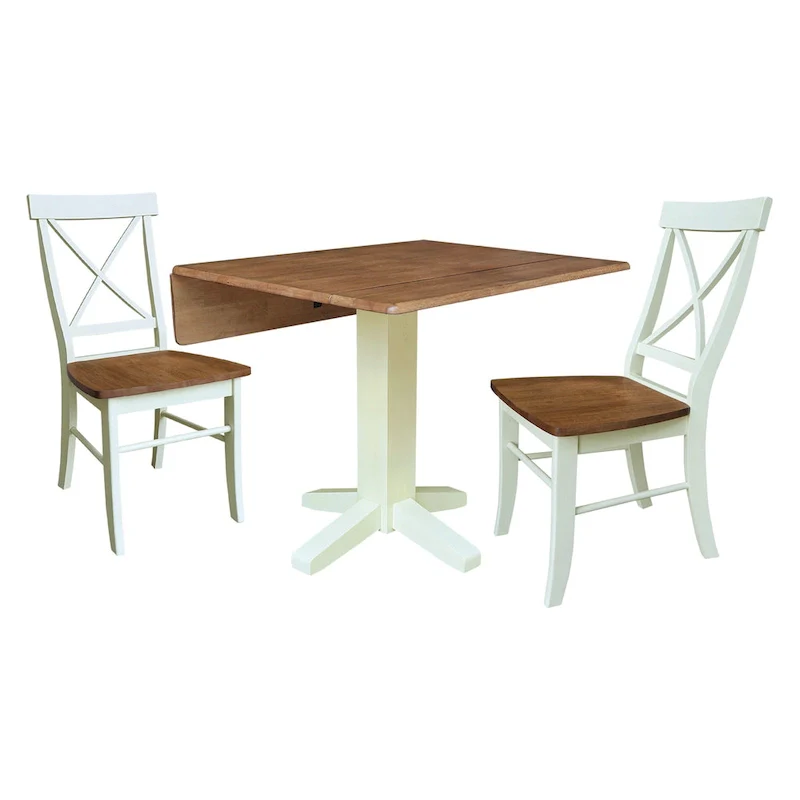 36 Solid Wood Square Dual Drop Leaf Dining Table with 2 Dining Chairs