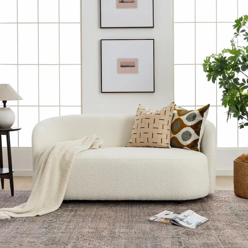 KINWELL Sherpa Upholstered Loveseat Boucle Sofa Couch, 68W