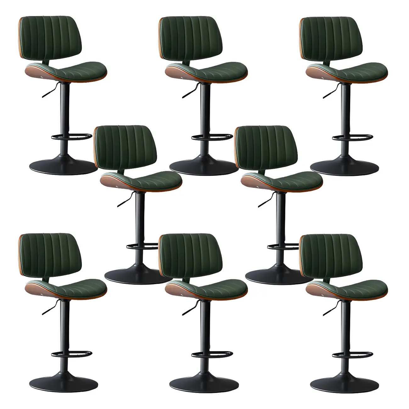 Adjustable Height Bucket Swivel Leather Bar Stool with Back