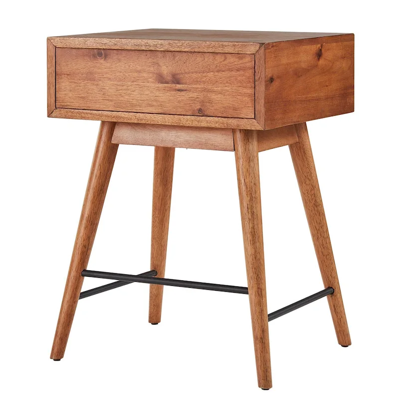 Mid-Century Modern Wood End Table with 1 Drawer, Compact Nightstand Side Table