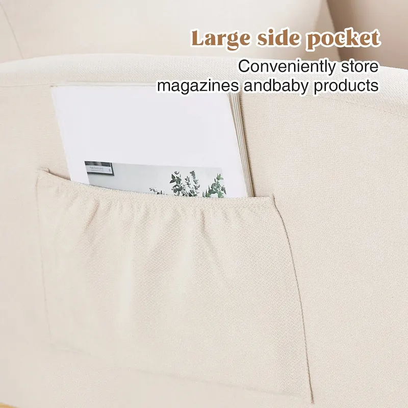 Linen Rocking Chair with Footrest and Side Pocket