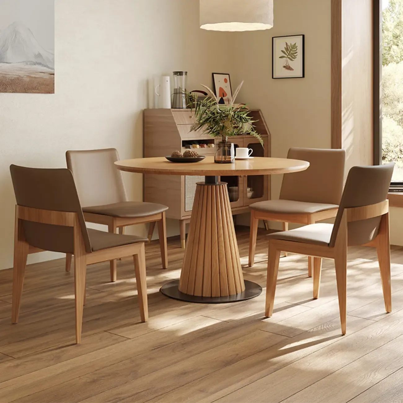 Modern Light Wood Round Dining Table