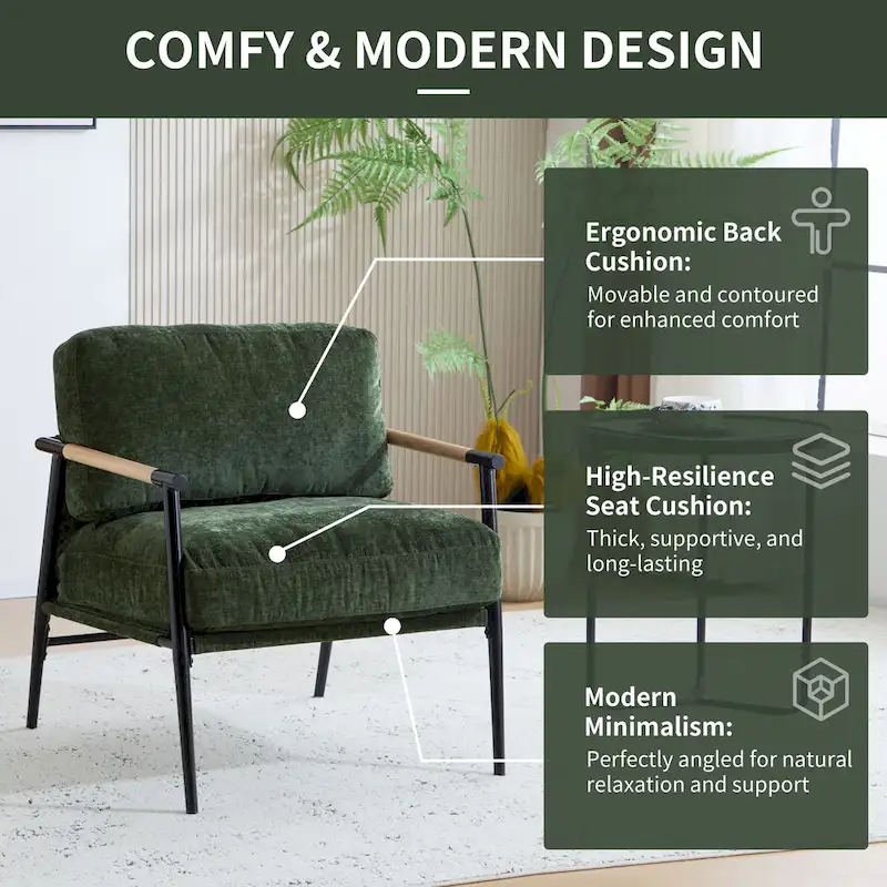 Varsts Modern Upholstered Accent Chair with Wood Frame, Emerald by Christopher Knight Home