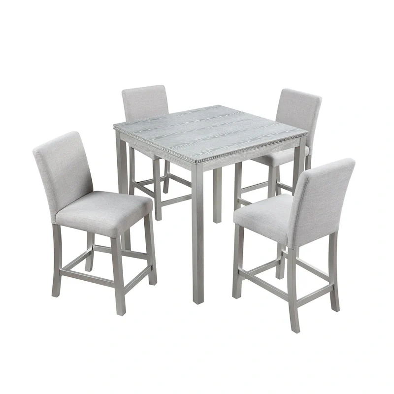 5 Pcs Counter Height Dining Table Set, Wooden Diningroom Furniture Set with Square Table and 4 Upholstered Chairs