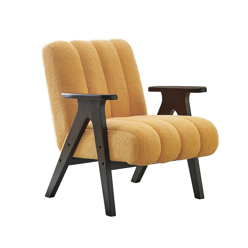 Roundhill Furniture Rella Modern Teddy Sherpa Fabric Accent Chair with Espresso Wood Frame