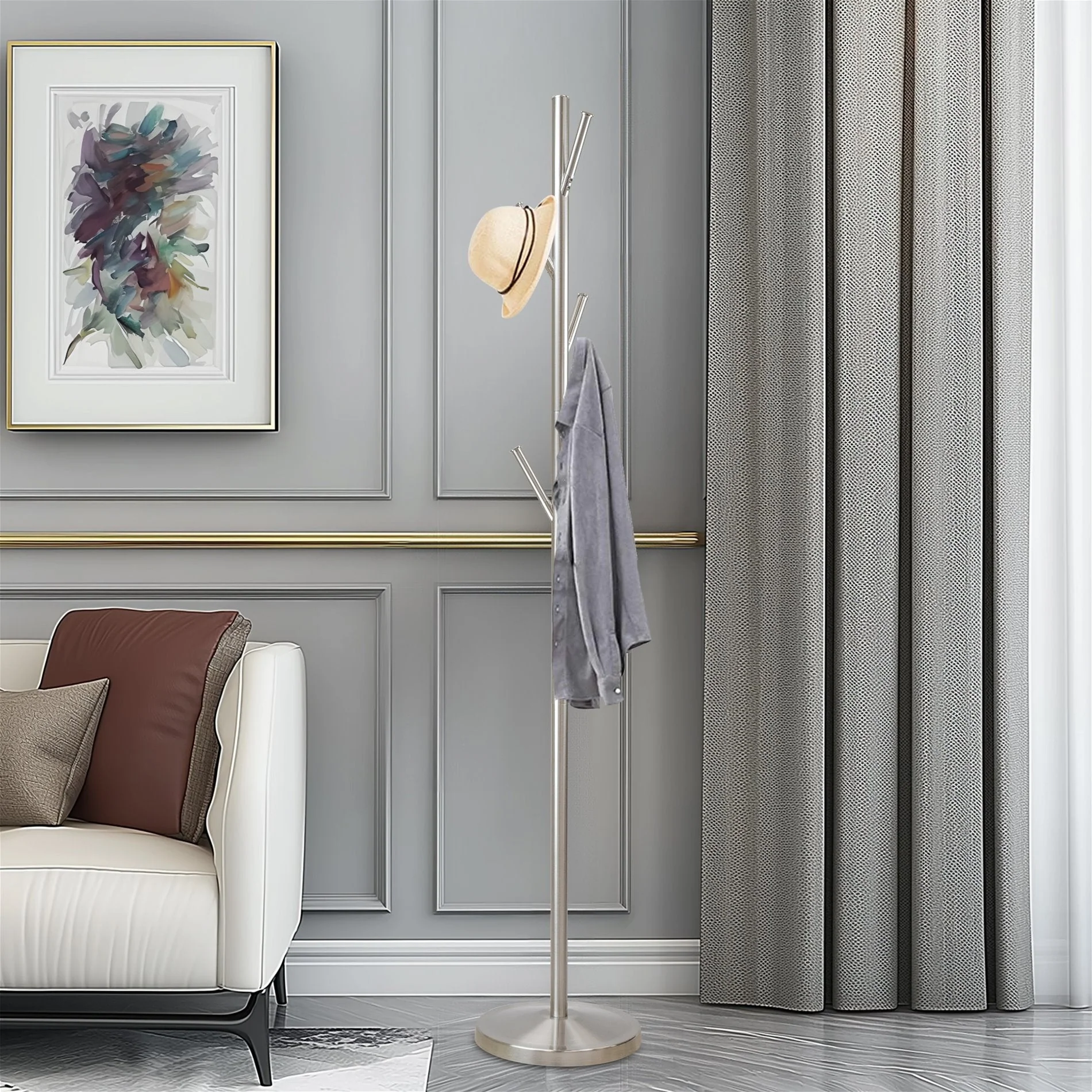 Addison 68 Free Standing Metal Coat Rack, Satin Steel