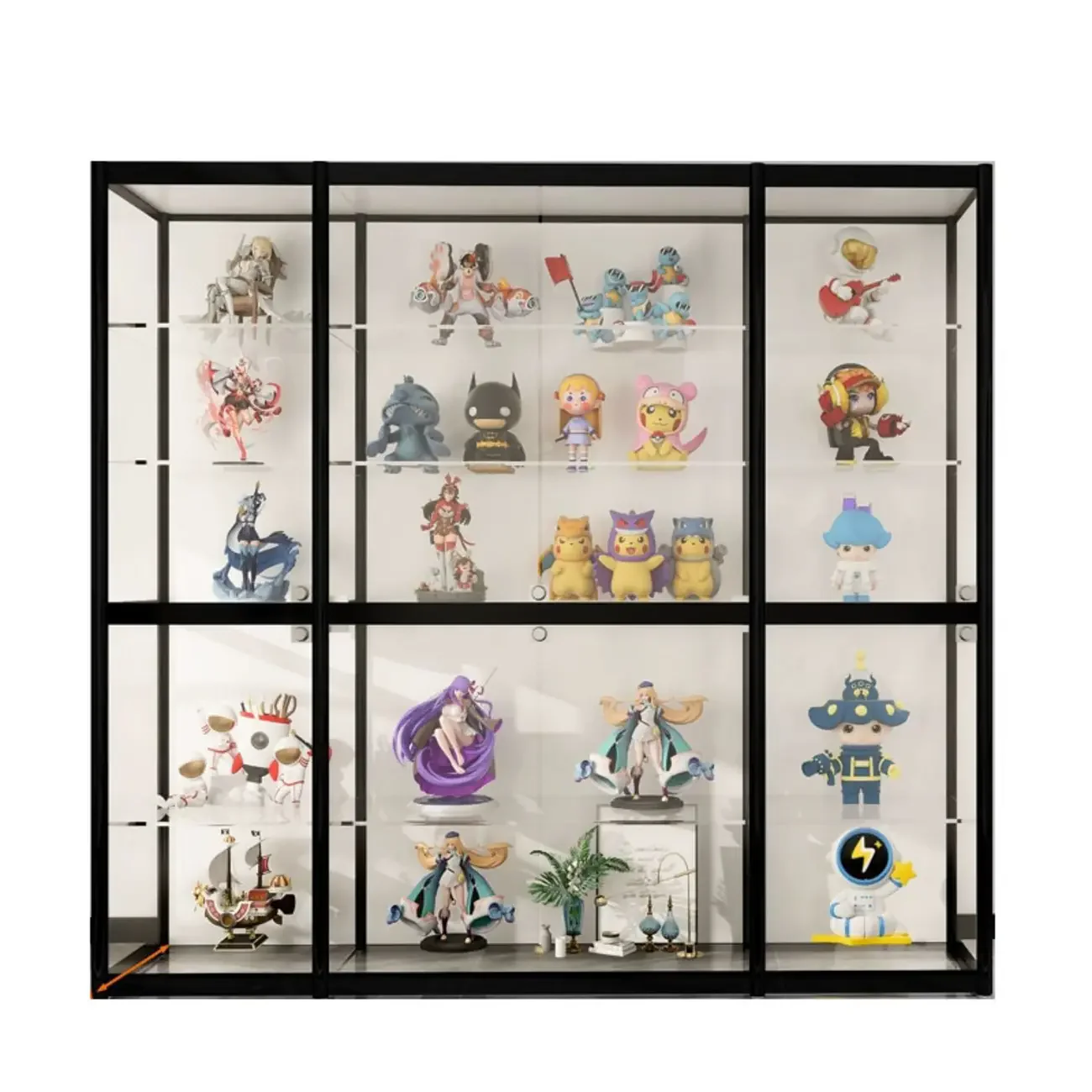 Black Metal Frame Clear Glass Shelf Curio Cabinet