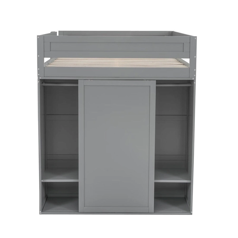 Merax Wood Loft Bed with Wardrobes and 2-Drawer Desk with Cabinet