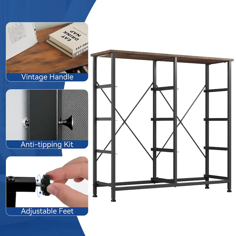 Moasis Rustic Wood-grain Badroom Dresser with Metal Frame, Wooden Top