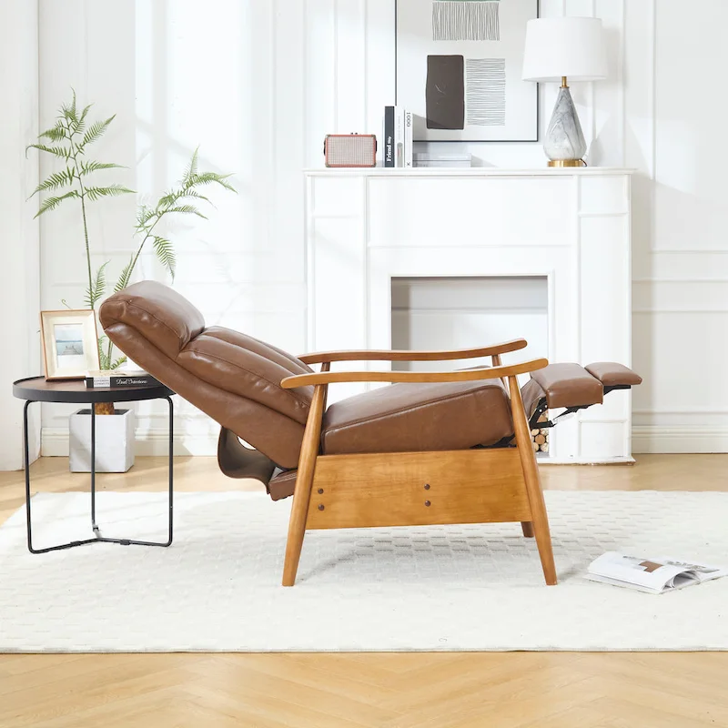 PU Leather Recliner Chair,Living Room Solid Wood Accent Chair