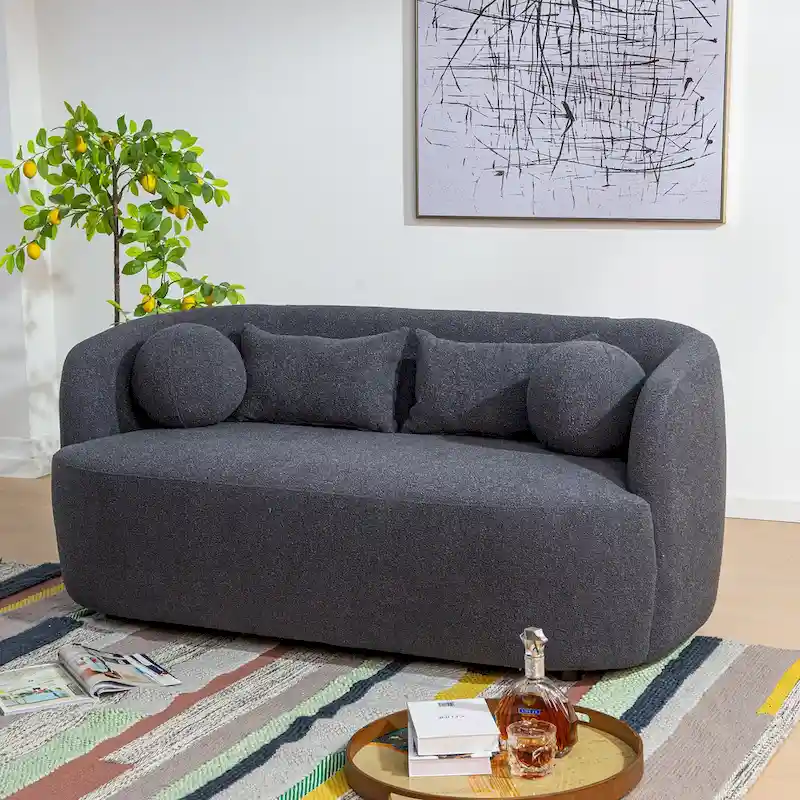 KINWELL Boucle Upholstered 2-Seats Loveseat with Pillows