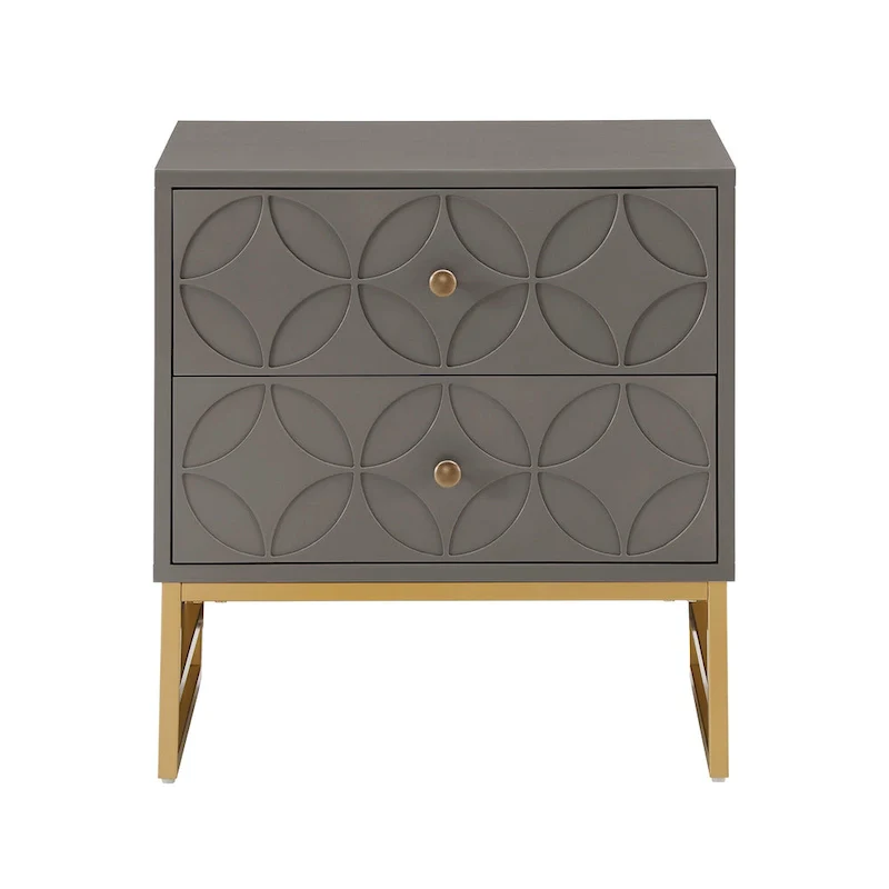 Arched Diamond 2- Drawer Gold Metal End Table