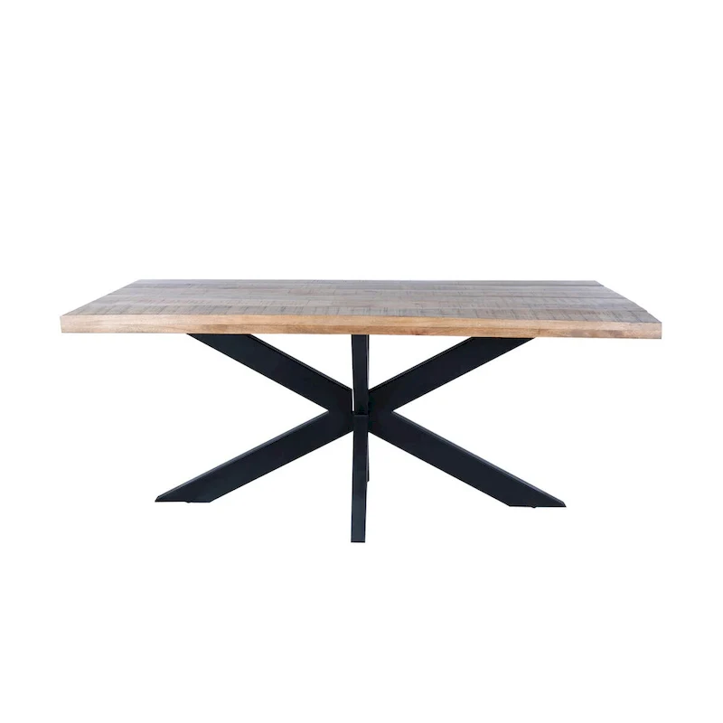 63-Inch Rectangle Dining Table with Mango Wood Top and Metal Spider Leg Base