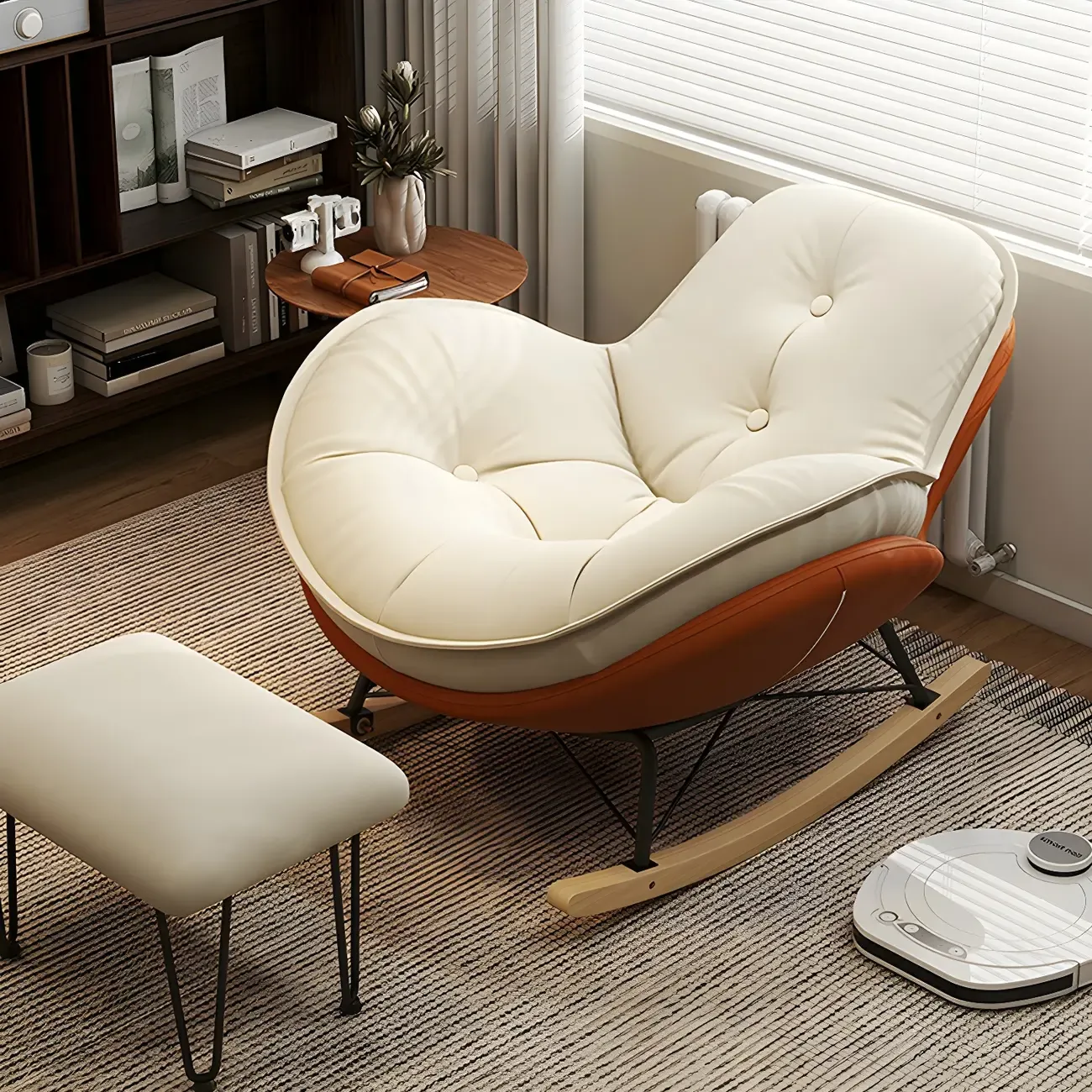 Modern Flannel Upholstered Rocking Chair with Ottoman