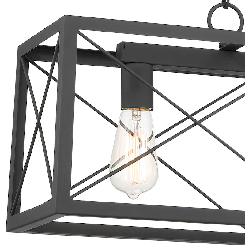 Farmhouse Industrial 3-light Rectangle Grid Kitchen Island Pendant - 25 inches