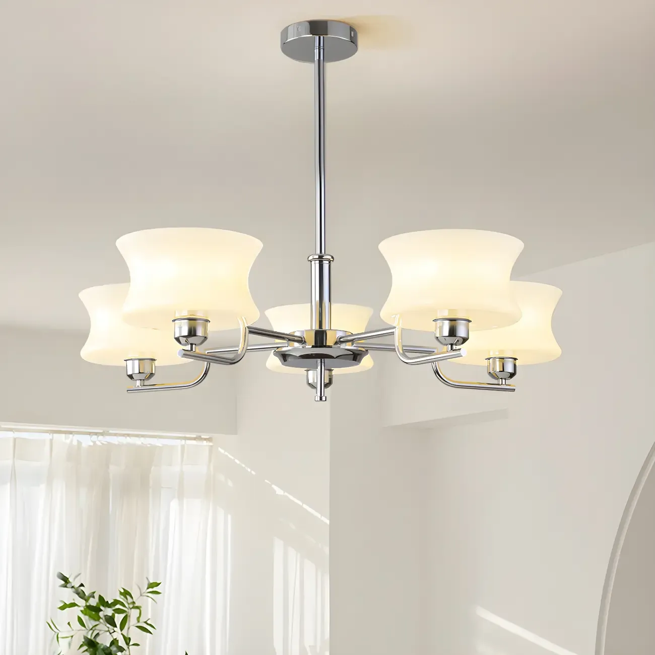 Modern Elegant 3-5 Lights Beige Glass Large Chandelier