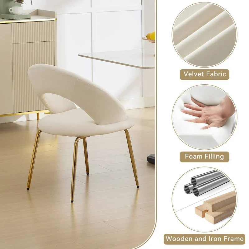 Velvet Dining Accent Chairs with Curved Backrest and Gold Metal Legs - 250lb Capacity