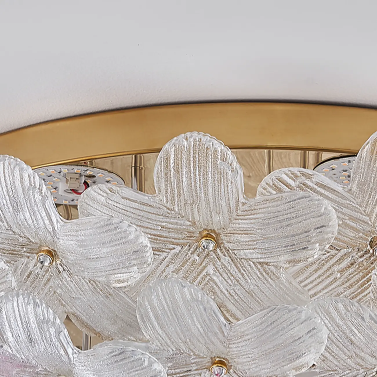 Glass Flower Shape Aureate Stainless Fixture Flush Mount Ceiling Light