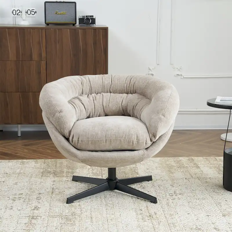 Chenille Upholstered Swivel Club Chair