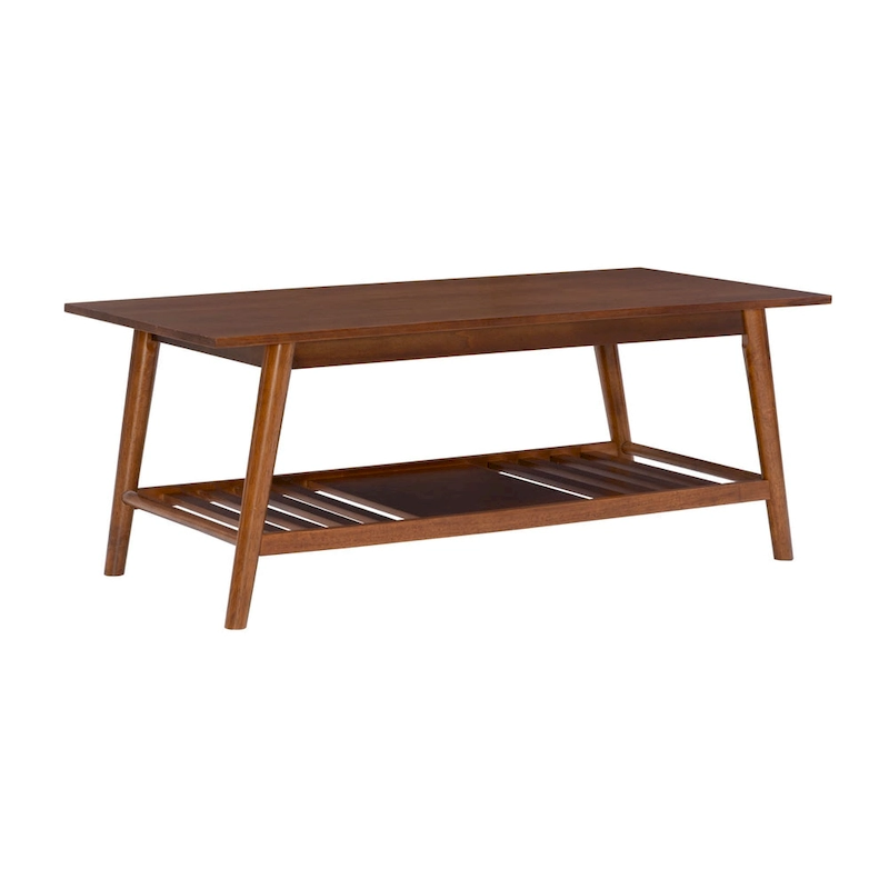 Mid-Century Coffee Table with Bottom Shelf - 47 - Brown