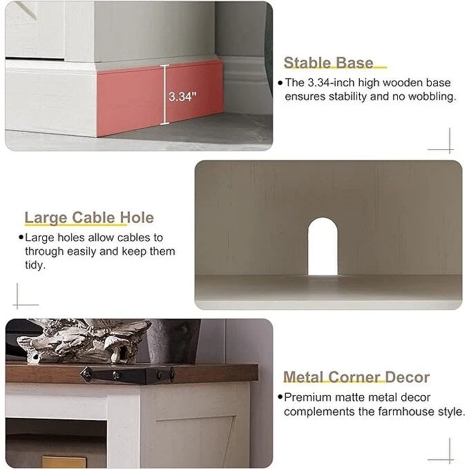 Farmhouse Wood TV Stand, Rustic Entertainment Center, Console Cabinet - n/a