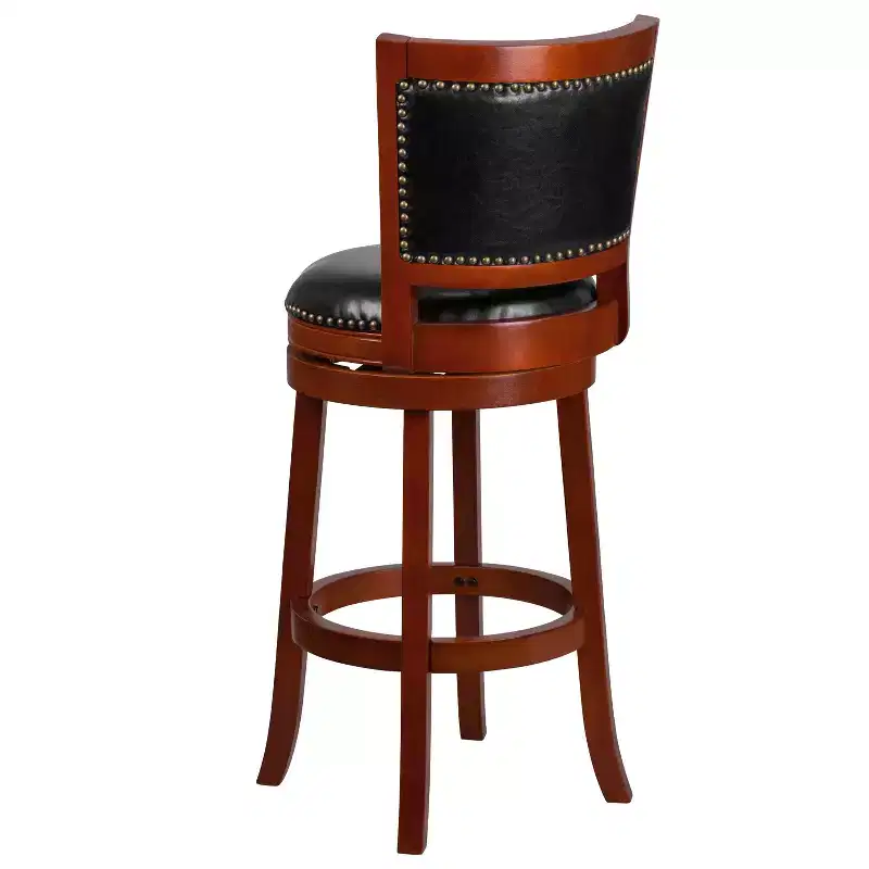 Emma and Oliver 30H Open Panel Back Wood Barstool with Leather Swivel Seat