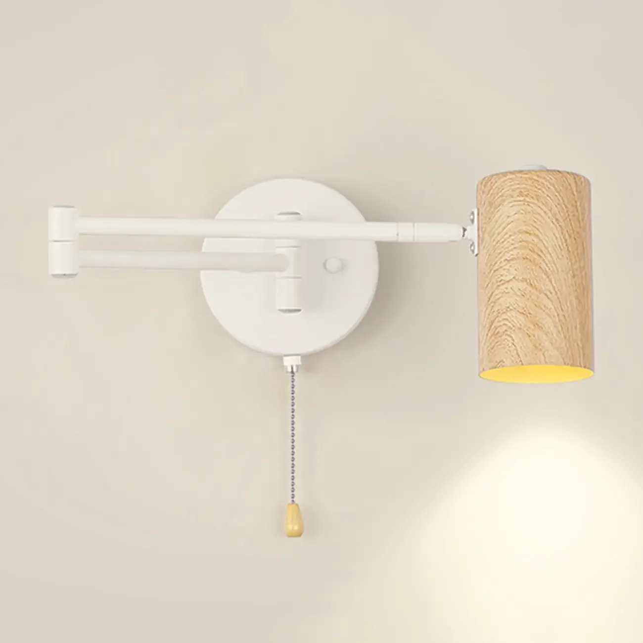 White and Black Metal Swing Arm Wall Light with Cylindrical Shade