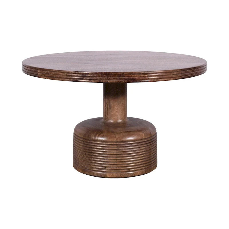 Rise 30 Inch Coffee Table, Round Top and Pedestal Base, Natural Brown Wood