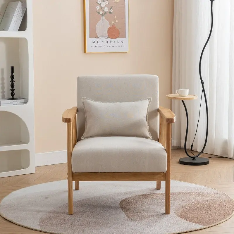 SEYNAR Mid Century Boucle Uplostered Soild Wood Accent Armchair with Pillow