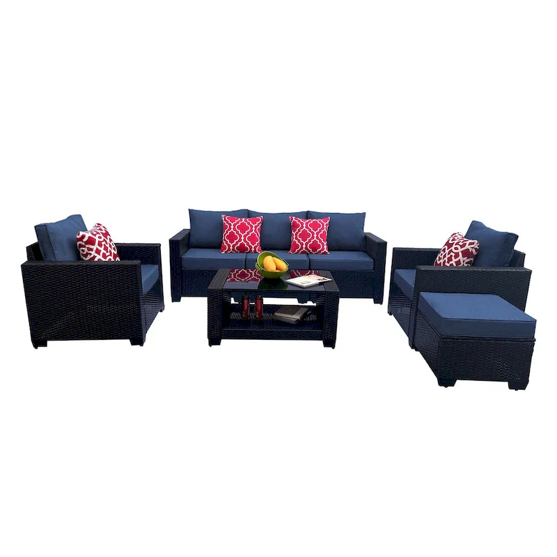 7-Piece PE Rattan Wicker Cushioned Sofa Set