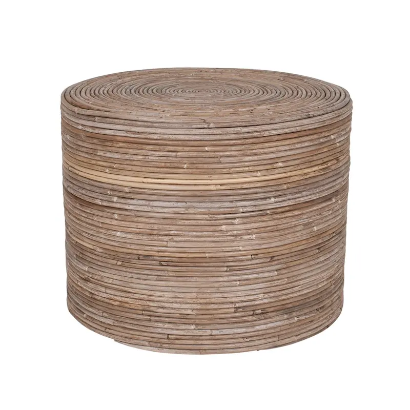 Natural Round Rattan Ottoman Stool by East at Main - 19x19x14.2