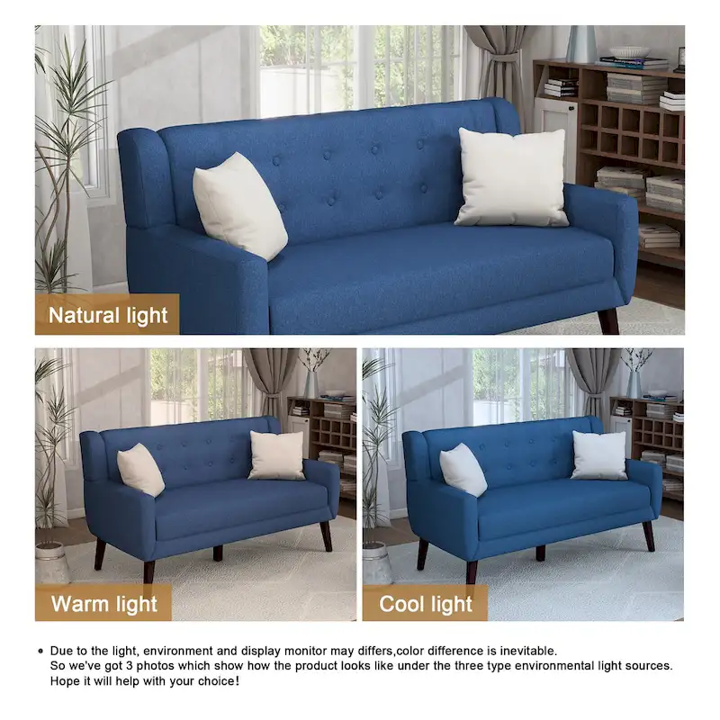 Modern Curved 63  Button Tufted Upholstered Loveseat with 2 Pillows