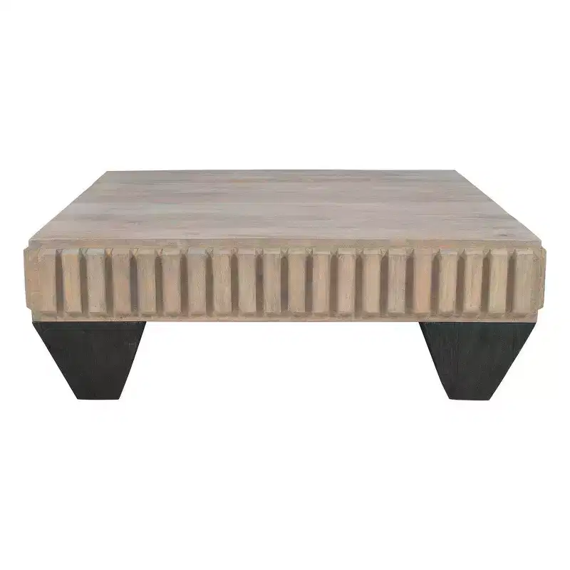 Royal Hampton Tokyo Inspired 36 Inch Square Mango Wood Coffee Table-Handcrafted with Elegant Sandblasted Gray Finish and Tapered Legs
