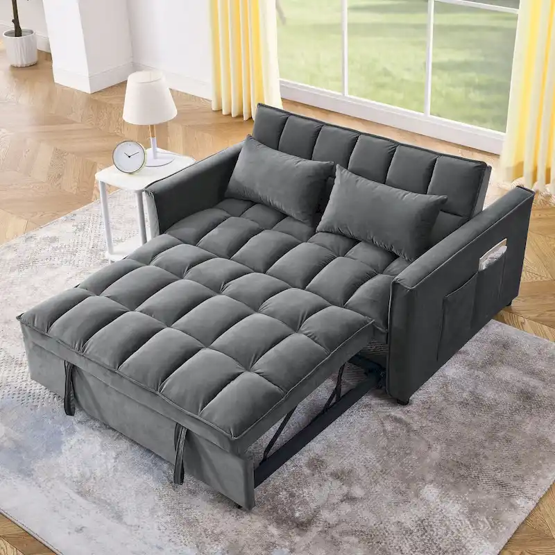 Modern Convertible Futon Sofa Bed,Adjustable Backrest,Armrest Holders